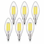 OMAYKEY 6W 6000K LED Candelabra Bulbs Daylight White Glow, Dimmable 65W Equivalent 650 Lumens, E12 Candle Base C35 Clear Chandelier Bulb, 360 Degrees Beam Angle, Pack of 6