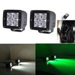 Night Break Light 2pcs 24W White Green Color Changing Led Pod Remote Controller 9 Flashing Patterns for Offorad Jeep 4wd Truck 4×4 USV ATV White Green Led Strobe Lights Emergency free Wire Harness