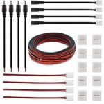 FSJEE 2Pin 8MM LED Connector Kit Includes 32.8ft 22AWG Extension Cable,8mm DC Adapter Connection Cable,Gapless Connectors for 3528/2835 LED Strip