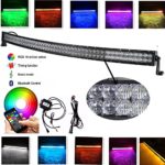 IOV LIGHT 288w 50 Inch Curved 5D RGB Light Bar 16 Million Colors Changing by Bluetooth APP 96PCS 3w Cree Led Chips RGB Strobe Fog Light Bar for Offroad Jeep Wrangler JK Bumper Free Wire Harness