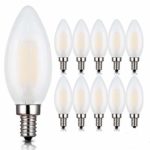 E12 LED Bulbs,6W LED Candelabra Light Bulbs, B11 LED Chandelier Bulbs, 6W Filament LED Light Bulb, E12 Base LED Candle Bulbs, C35 Frosted Glass Torpedo Shape Bullet Top,2700K Warm White,10 Pack