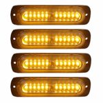 4pcs Ultra Slim 12-LED Surface Mount Grille Flashing Strobe Lights for Truck Car Vehicle Mini LED Light-Head Emergency Beacon Hazard Warning lights 12-24V (Amber)