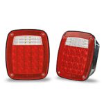 LED Tail Lights – 2 Set | 12V Universal | Trucks, Jeep Wrangler, CJ & YJ, Flatbeds, Trailers, Boats, Vans, RV | Brake, Stop, Backup, Reverse, Turn Signal | 38 Red, White LED Square Mounted Taillights