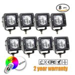 Jiguang 8pcs 3X3 Inch 18W Flood Pods Cube Offroad Fog Lights RGB Led Spot Pods Work Lights Offroad Light Bar for Jeep, Trucks, Tractors, Motorcycle, 4WD, Vehicle