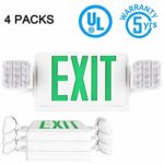 SPECTSUN Exit Sign with Emergency Light, Green Emergency Exit Lights with Battery Backup – 4 Pack, Illuminated Exit Sign/Emergency Light Combo/Emergency Light Fixture/Exit Emergency Light Combo