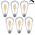 LED Edison Bulb Dimmable, 60W Incandescent Equivalent 800Lumens, Petronius 6W Vintage LED Filament Light Bulbs Warm White 2700K, E26 Medium Base, ST64 Antique Style LED for Home Office, Pack of 6