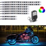 8Pcs Motorcycle LED Light Kit Strips Atmosphere Lamp Multi-Color Accent Glow RGB Neon Lights Flexible with RF Wireless Remote Controller for Harley Davidson Honda Kawasaki Suzuki Cruisers Ducati Pol