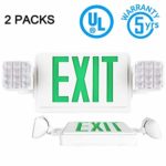 SPECTSUN Exit Sign with Emergency Light, Green Emergency Exit Lights with Battery Backup – 2 Pack, Exit Light with Emergency Light/Photoluminescent Exit Sign/Emergency Exit Light Led/Lighted Exit Sign