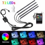 Car Interior Lights USB 4pcs 8 Color 72 LED Multicolor Music Car LED Strip Lights Car Atmosphere Lights, LED Strip for TV with Sound Active Function, Wireless Remote Control (USB Port)