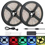 Flykul LED Strip Lights,12V DC 32.8ft 5050 RGB 300 LEDs Non-Waterproof Light Strip Tape Lights with 44 Keys IR Remote Sponge Adhesive Tape for Home Kitchen Bar Car Party Indoor Use