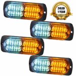 MustBee 24 Led Strobe Lights for Trucks Cars Pickups Construction Emergency Vehicle 12-24v Waterproof Amber Strobe MINI Light with 16 Different Flashing 4PCS(White Amber)