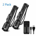 Brightest LED Flashlights Rechargeable 2 Pack, Waterproof 1500 High Lumen Tactical flashlight with 5 Light Modes and Pocket Clip for Emergency, Camping, Hiking (18650 Battery and Charger Included)