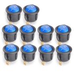 Conwork 10-Pack SPST Type 3 Pin 2 Position ON/OFF Boat Rocker Switch with Blue Indicator Light 10A/125V 6A/250V AC for Truck Car – Blue Light