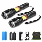 Tactical Flashlight 2 Pack – Torch Flashlight Handheld LED Flashlight – Ultra Bright Zoomable with 6 Modes – Battery & Charger & Bicycle Mount Included – Waterproof COB Flashlight for Hiking Camping