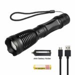 Sondiko Tactical Variable Focus USB Rechargeable Water Resistant 1000 Lumen LED Flashlight,great for Camping Biking Home Emergency