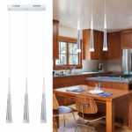 3-Light Modern Kitchen Island Pendant Lighting, LED Cone Pendant Light with Silver Plating Nickel Finish Acrylic Shade for Dining Rooms, Living Room, 7W, Warm White 3000K (Upgraded Version 3.0)