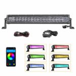 20 Inch RGB LED Light Bar Nirider 5D CREE Multicolor Off Road Driving Light Bar Color Changing Light Bar with Wiring Harness Spot Flood Combo Bluetooth Control Lights for ATV UTV Truck Jeep SUV Boat