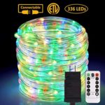 ALOVECO Rope Lights Outdoor, 72ft 336 LED String Lights Plug in Remote Dimmable 8 Modes Waterproof Indoor/Outdoor Rope String Lights for Party/Tree/Patio/Garden/Deck/Fence/Roof Decoration (Multicolor)