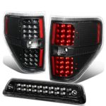 For 09-14 Ford F150 Full LED Tail Light+Dual-Row 3Rd Third Brake/Cargo Lamp Black/Clear