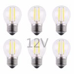 OPALRAY Low Voltage LED Mini Globe Bulb, DC/AC 12V-24V Input, 2W 200Lm, Dimmable with DC Dimmer, E26 Medium Base, Warm White Light, 25W Incandescent Replacement, for 12 Volts Power Grid, 6 Pack