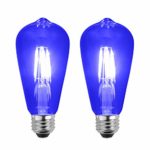 SleekLighting LED 4Watt Filament ST64 Blue Colored Light Bulbs Dimmable – UL Listed, E26 Base Lightbulb – Energy Saving – Lasts for 25000 Hours – Heavy Duty Glass – 2 Pack