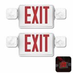 (2 Pack) Auzzlife Double Sided LED Emergency Light Exit Sign Combo with 180°Adjustable Flood Lights Backup Battery Commercial Grade High Output Fire Resistant