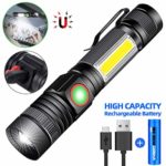 Rechargeable LED Flashlight, Magnetic Flashlight（included Battery), Super Bright Pocket-Sized COB Work Light T6 LED Torch with Clip, Zoomable, Water Resistant, 4 Modes for Camping Hiking