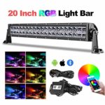 RGB LED Light Bar 20 Inch, Teochew-LED 5D Color Changing CREE LED Bar Bluetooth Control Chasing RGB Light Bar Spot Flood Combo Light with Wiring Harness RGB Driving Light for Truck ATV UTV RZR 4X4