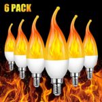 E12 LED Flame Effect Light Bulb, 3 Modes Halloween LED Candelabra Bulbs, 2W Flame Chandelier Flickering Light Bulbs for Outdoor Indoor Halloween Decoration Party Hotel Festival (6 Pack)