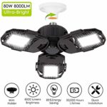 LED Garage Lights, 80W Deformable Garage Ceiling Light 8000LM E26 Basement Lights with 3 Adjustable LED Panels 270° – Fits for Garage, Warehouse, Barn, Workshop and Yard (NO Motion Activated)