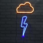 Neon Lights 2 Packs Blue Lightning Bolt +Yellow Cloud Battery and USB Powered Wall Art LED Decorative Lights for Bedroom Party Decoration(CLD+LNBB)