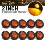 Partsam 10x Amber 2″ Round Sealed Led Clearance Marker Light 4LED Grommet Mount RV Accessories, Reflective 2 Inch Round Trailer Led Side Marker Lights Lamps Kit Flush Mount with Wire Pigtails