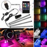 AXELECT Car LED Strip Light, 4pcs 72 LED Multicolor Music Car Atmosphere Lights, with Sound Active Function, Wireless Remote Control-Car Cigarette Lighterand USB Port